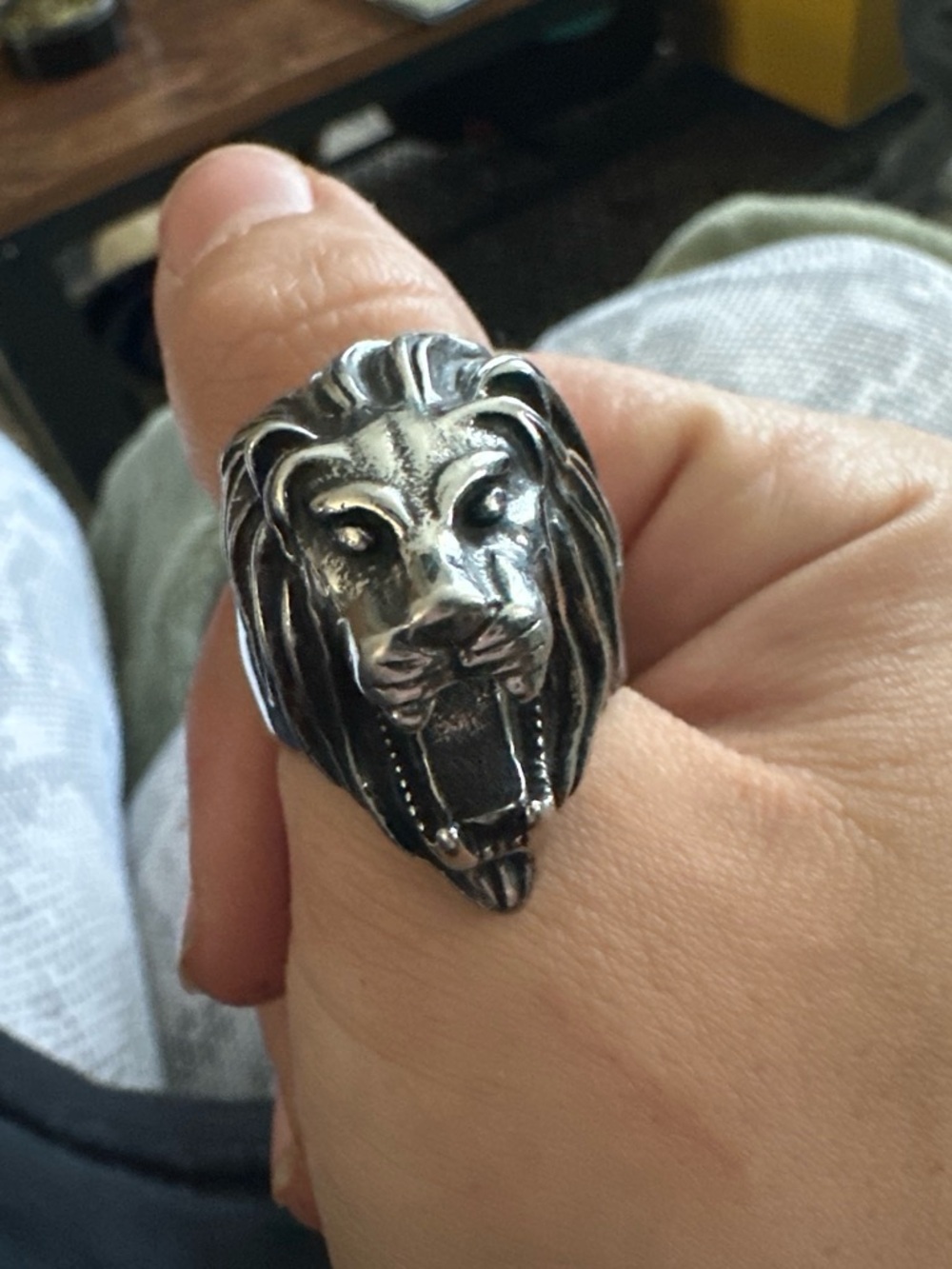 Sterling Silver Lion Head Statement Ring - Men